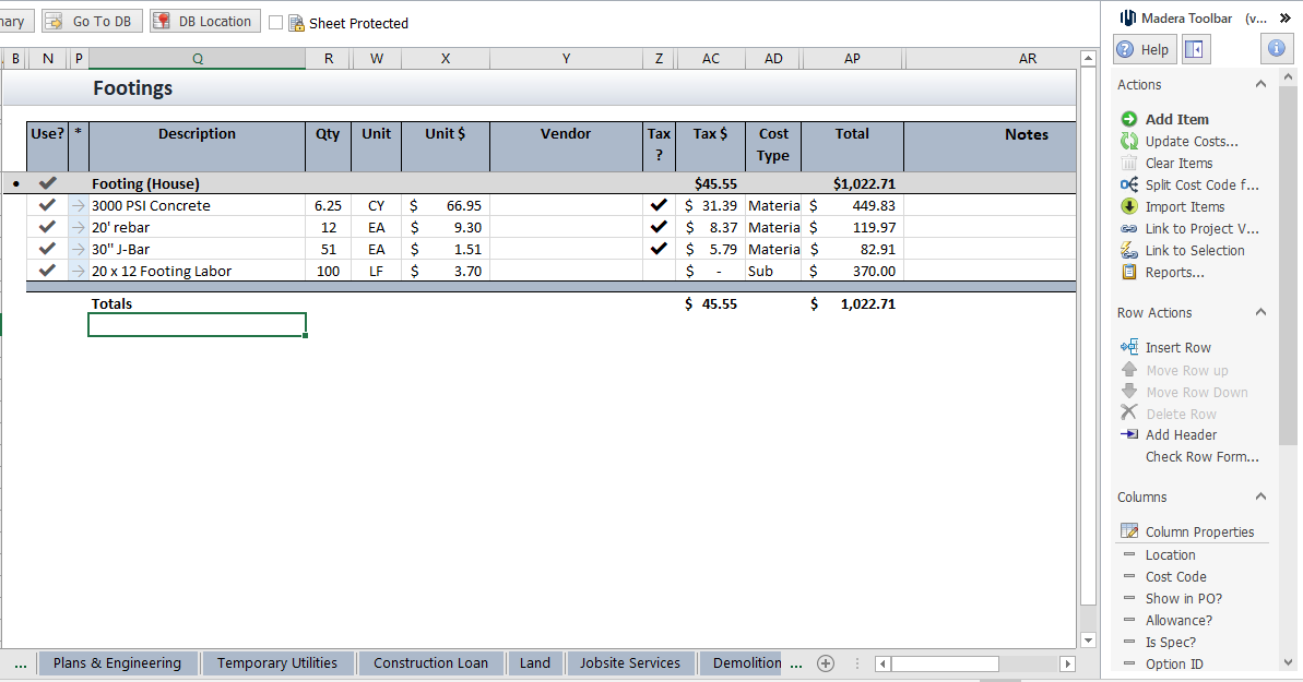 Estimate Sheet is where detailed estimates are created